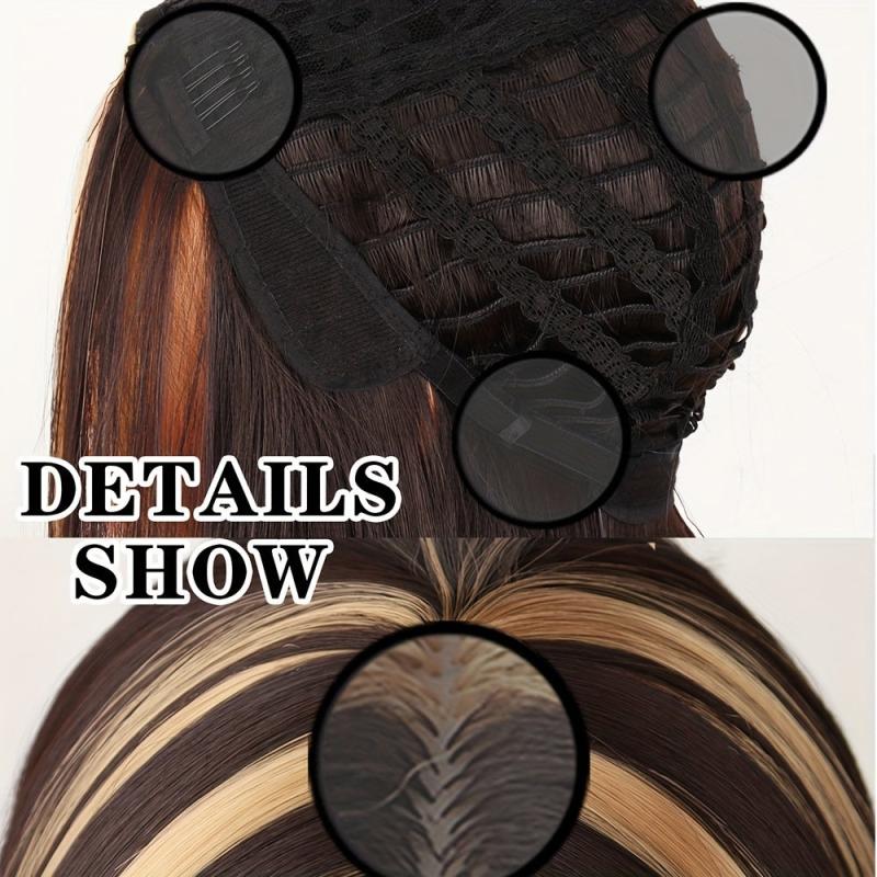 Black Blonde Straight Hair Wigs 35-56 cm Short Bob Middle Part Synthetic Wigs