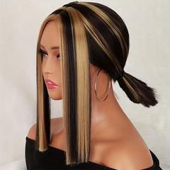 Black Blonde Straight Hair Wigs 35-56 cm Short Bob Middle Part Synthetic Wigs
