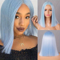 Black Blonde Straight Hair Wigs 35-56 cm Short Bob Middle Part Synthetic Wigs
