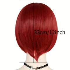 Red Short Bob Wig Halloween Cosplay Role Playing & 1pc Wig Cap