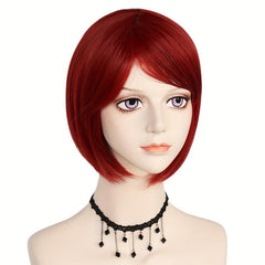 Red Short Bob Wig Halloween Cosplay Role Playing & 1pc Wig Cap