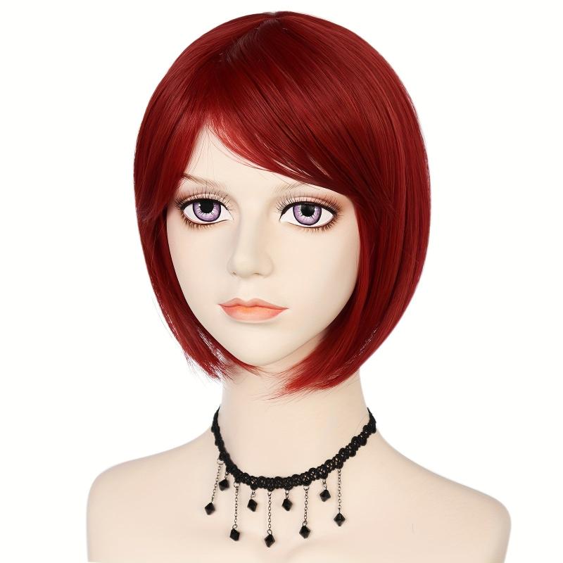 Red Short Bob Wig Halloween Cosplay Role Playing & 1pc Wig Cap