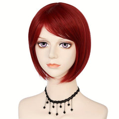 Red Short Bob Wig Halloween Cosplay Role Playing & 1pc Wig Cap