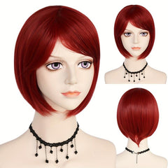 Red Short Bob Wig Halloween Cosplay Role Playing & 1pc Wig Cap