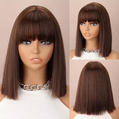 Green Burgundy Mixed Short Straight Wig With Bangs