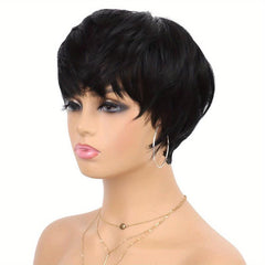 Short Wavy Pixie Cut Wig with Bangs for Women
