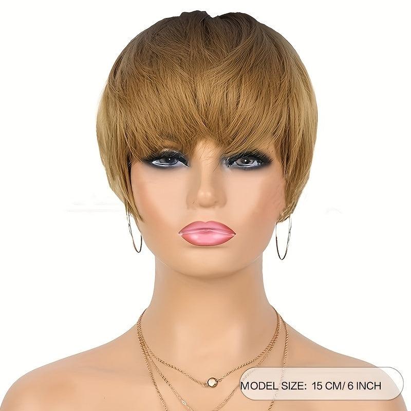 Short Wavy Pixie Cut Wig with Bangs for Women