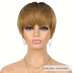 Short Wavy Pixie Cut Wig with Bangs for Women