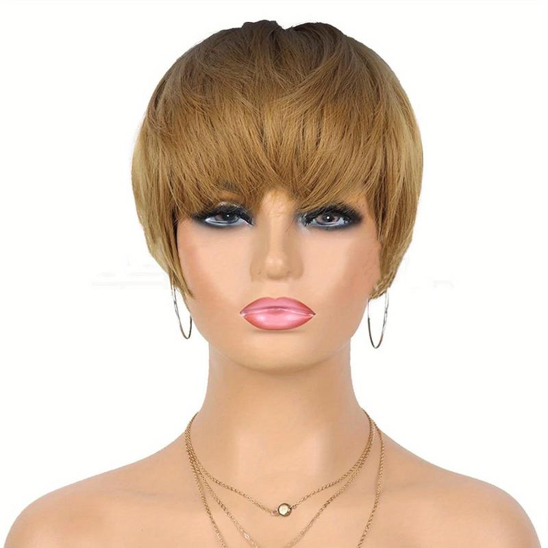 Short Wavy Pixie Cut Wig with Bangs for Women