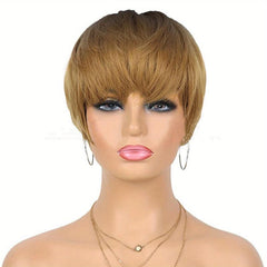 Short Wavy Pixie Cut Wig with Bangs for Women