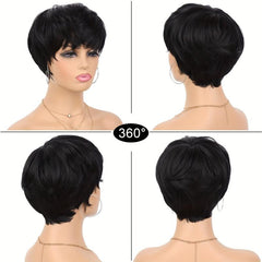 Short Wavy Pixie Cut Wig with Bangs for Women