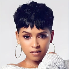 Short Wavy Pixie Cut Wig with Bangs for Women