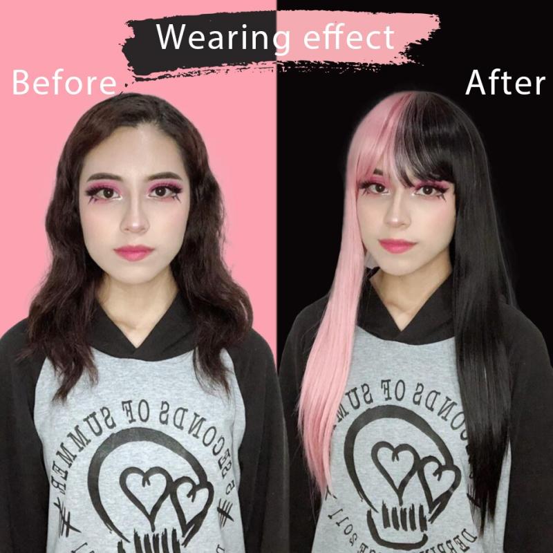 60 96 Cm Pink Straight Hair Wig w/ Bangs