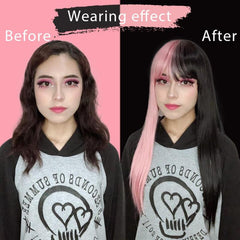 60 96 Cm Pink Straight Hair Wig w/ Bangs