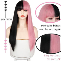 60 96 Cm Pink Straight Hair Wig w/ Bangs