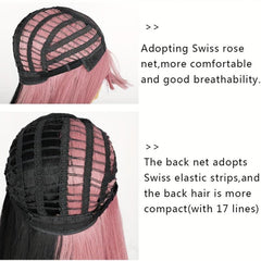 60 96 Cm Pink Straight Hair Wig w/ Bangs