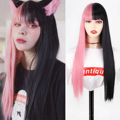 60 96 Cm Pink Straight Hair Wig w/ Bangs