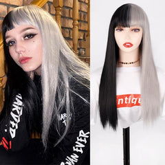 60 96 Cm Pink Straight Hair Wig w/ Bangs