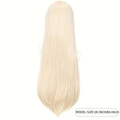 Long Straight Synthetic Wig With Bangs for Halloween Cosplay Party