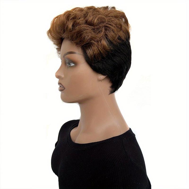 Short Curly Mixed Brown Wave Wig for Women