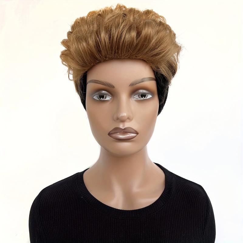 Short Curly Mixed Brown Wave Wig for Women