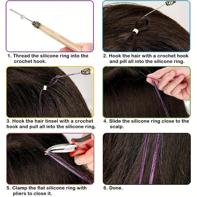 Fairy Hair Tinsel Kit with Tools 12 Colors Heat Resistant Glitter