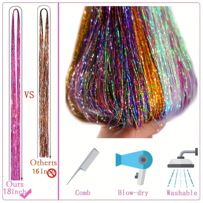 Fairy Hair Tinsel Kit with Tools 12 Colors Heat Resistant Glitter