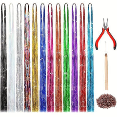 Fairy Hair Tinsel Kit with Tools 12 Colors Heat Resistant Glitter