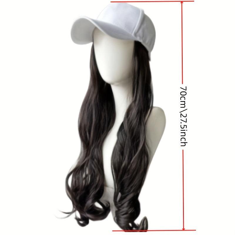 Long Curly Wavy Hair Wig With Baseball Cap Synthetic Fiber Hat Wig For Women