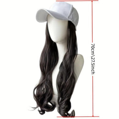 Long Curly Wavy Hair Wig With Baseball Cap Synthetic Fiber Hat Wig For Women