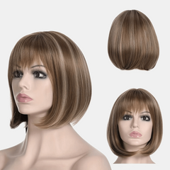 Short Straight Bang Wig Bob Wig For Women Synthetic Hair