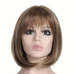 Short Straight Bang Wig Bob Wig For Women Synthetic Hair