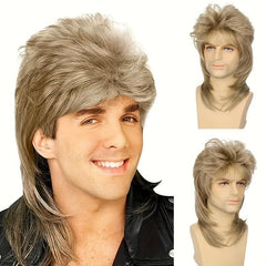 Men's Mullet Wig 70s 80s Disco Rocker Punk Wig Party Halloween Cosplay Costume