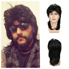 Men's Mullet Wig 70s 80s Disco Rocker Punk Wig Party Halloween Cosplay Costume