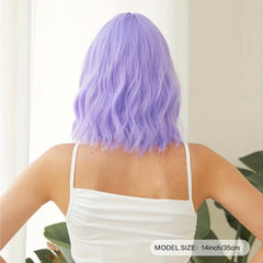 Short Purple Water Wavy Wig with Bangs