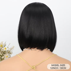 Short Bob Wig With Bangs Natural Synthetic Hair