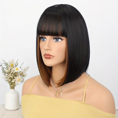 Short Bob Wig With Bangs Natural Synthetic Hair