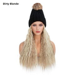 Beanie Hat with Long Wavy Curly Hair Extensions Wig 40-64 cm