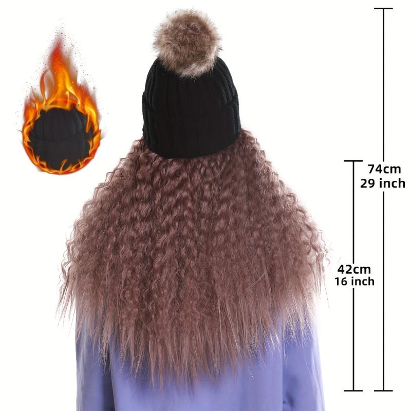 Beanie Hat with Long Wavy Curly Hair Extensions Wig 40-64 cm