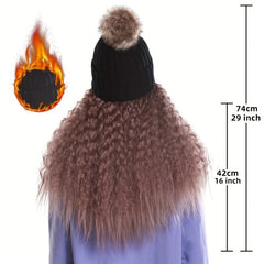 Beanie Hat with Long Wavy Curly Hair Extensions Wig 40-64 cm