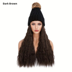 Beanie Hat with Long Wavy Curly Hair Extensions Wig 40-64 cm
