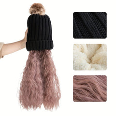 Beanie Hat with Long Wavy Curly Hair Extensions Wig 40-64 cm