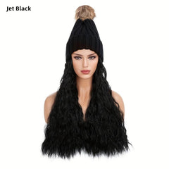 Beanie Hat with Long Wavy Curly Hair Extensions Wig 40-64 cm
