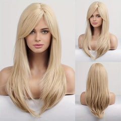Ombre Blonde Long Straight Wig with Bangs Highlights Wig for Women