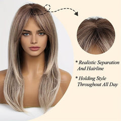 Ombre Blonde Long Straight Wig with Bangs Highlights Wig for Women