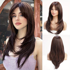 Ombre Blonde Long Straight Wig with Bangs Highlights Wig for Women