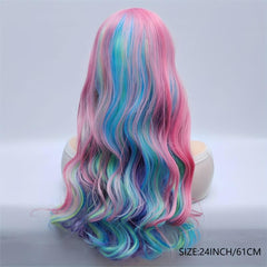 Rainbow Long Wavy Wig Heat Resistant Anime Halloween Cosplay