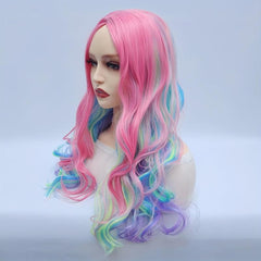 Rainbow Long Wavy Wig Heat Resistant Anime Halloween Cosplay