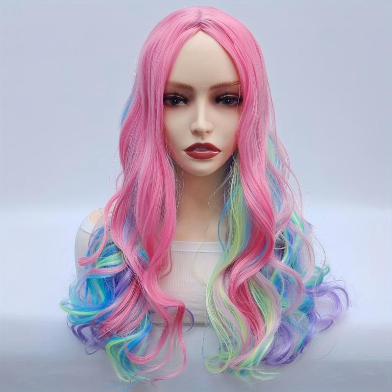 Rainbow Long Wavy Wig Heat Resistant Anime Halloween Cosplay