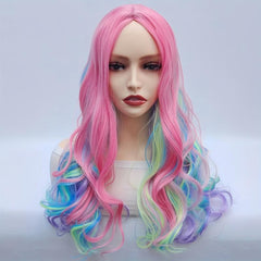 Rainbow Long Wavy Wig Heat Resistant Anime Halloween Cosplay